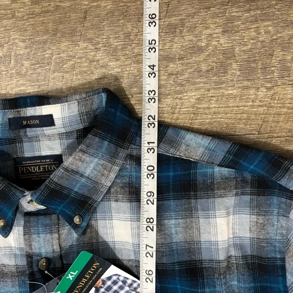NWT Pendleton Mason Flannel Shirt Men's XL Blue Plaid Long Sleeve Button Up - Picture 5 of 7